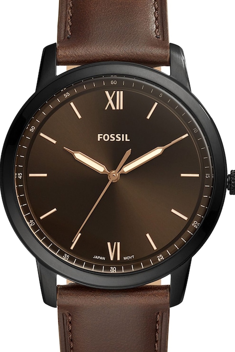 Fossil, Овален часовник с кожена каишка, Тъмнокафяв