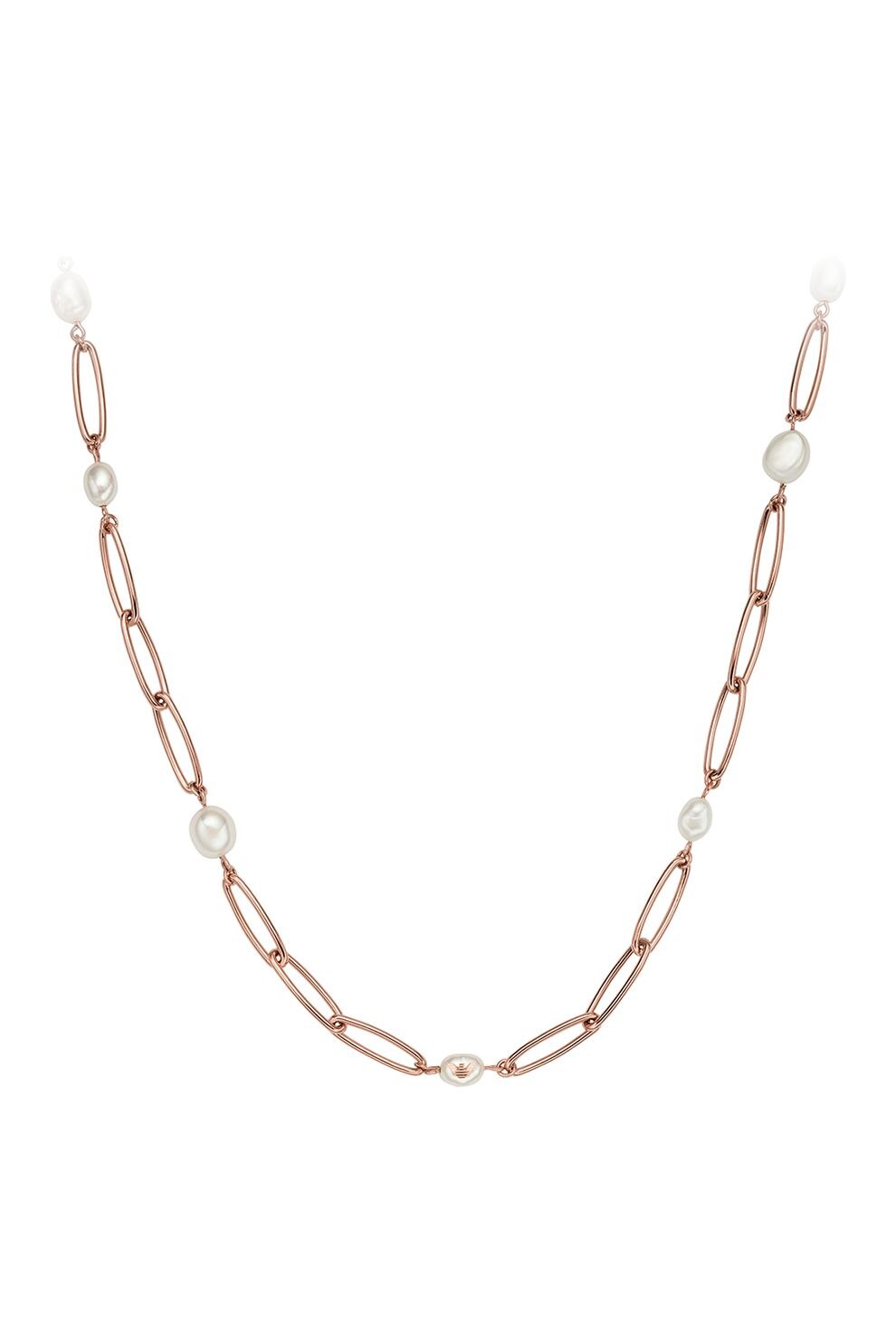 Emporio Armani, Colier de lant cu perle, Auriu rose