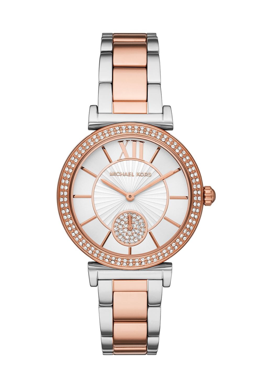 Michael Kors, Ceas de otel inoxidabil decorat cu cristale, Auriu rose