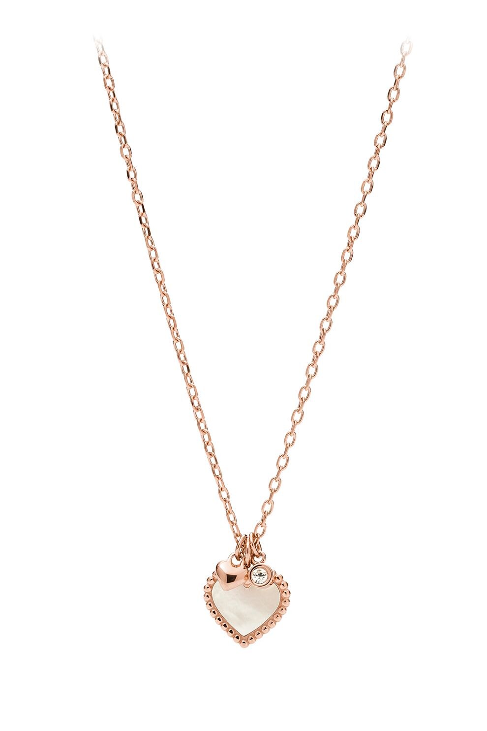 Fossil, Colier de otel inoxidabil cu pandantiv Mother of Pearl, Auriu rose