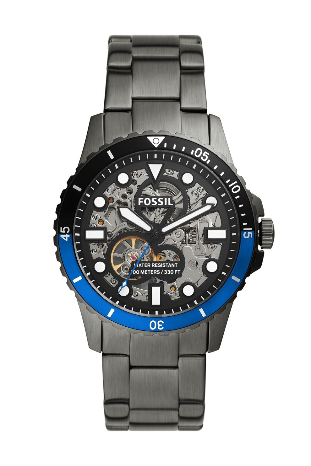 Fossil, Ceas automatic cu bratara de otel inoxidabil, Gri hematit
