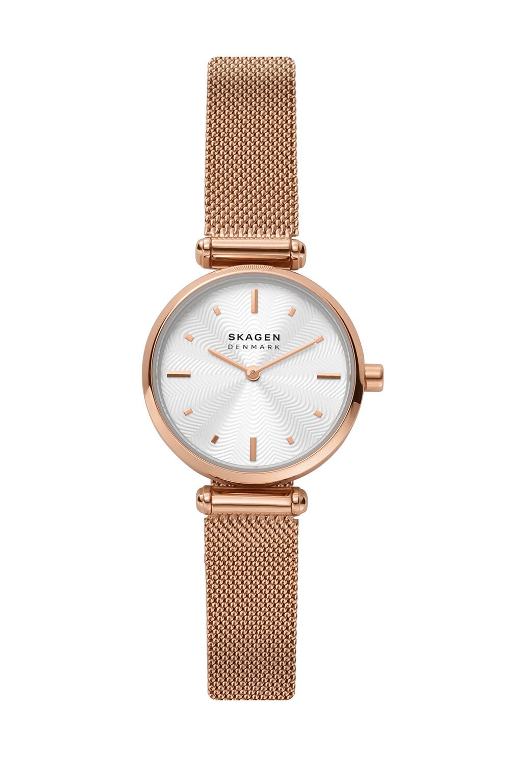 Skagen, Ceas de otel inoxidabil cu bratara cu model plasa, Auriu rose