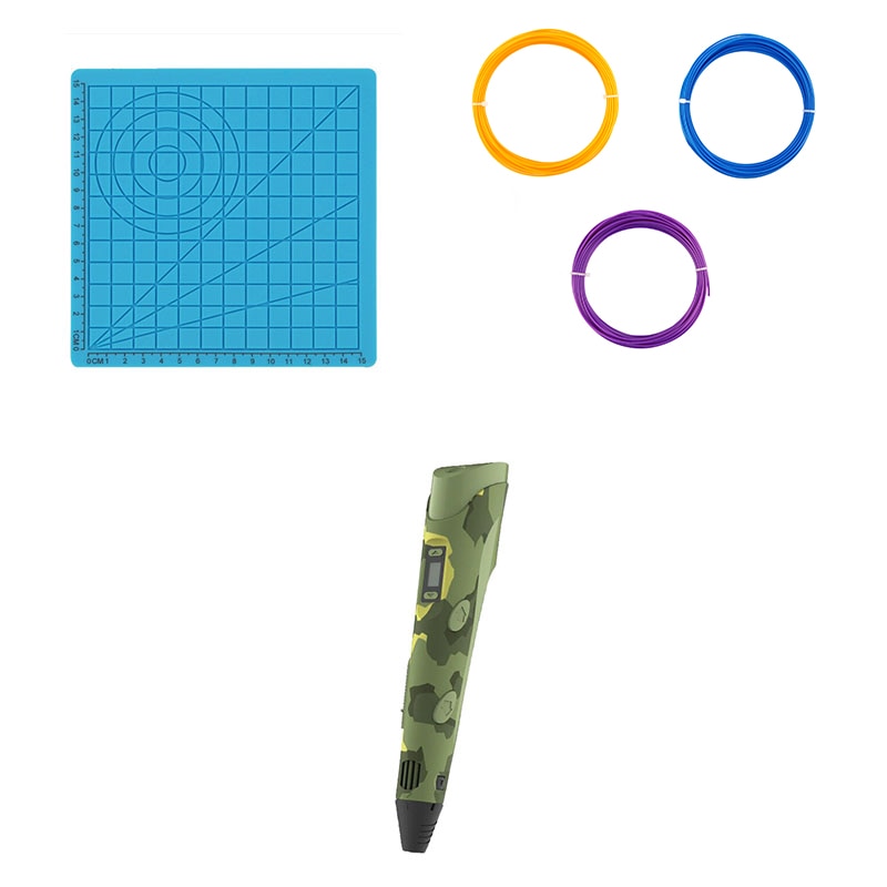 Creion 3D cu afisaj led, pentru desenat, model camuflaj, rezerve filament PLA si tabla cu rol de suport