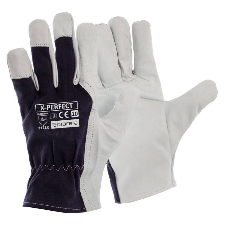 Manusi de protectie bleumarin, Procera, X-PERFECT, piele naturala si textil, M