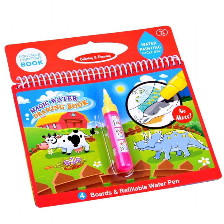 Set de Pictura cu Apa, Indiggo, Include 4 Pagini Reutilizabile si Creion cu Apa, Imagini cu Animale si Dinozauri, Dezvolta Abilitatile Manuale si Creativitatea, Dimensiune 19 x 14.5 cm, 3 ani+, Multicolor