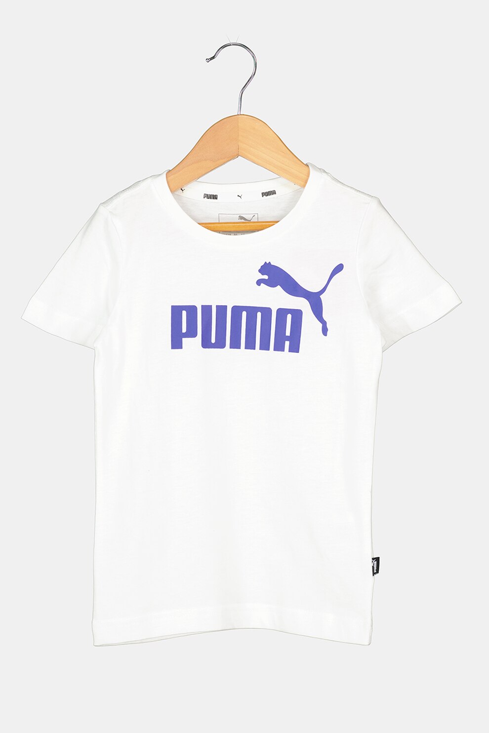 Puma, Tricou cu imprimeu logo Essentials, Alb/Albastru, 128 CM