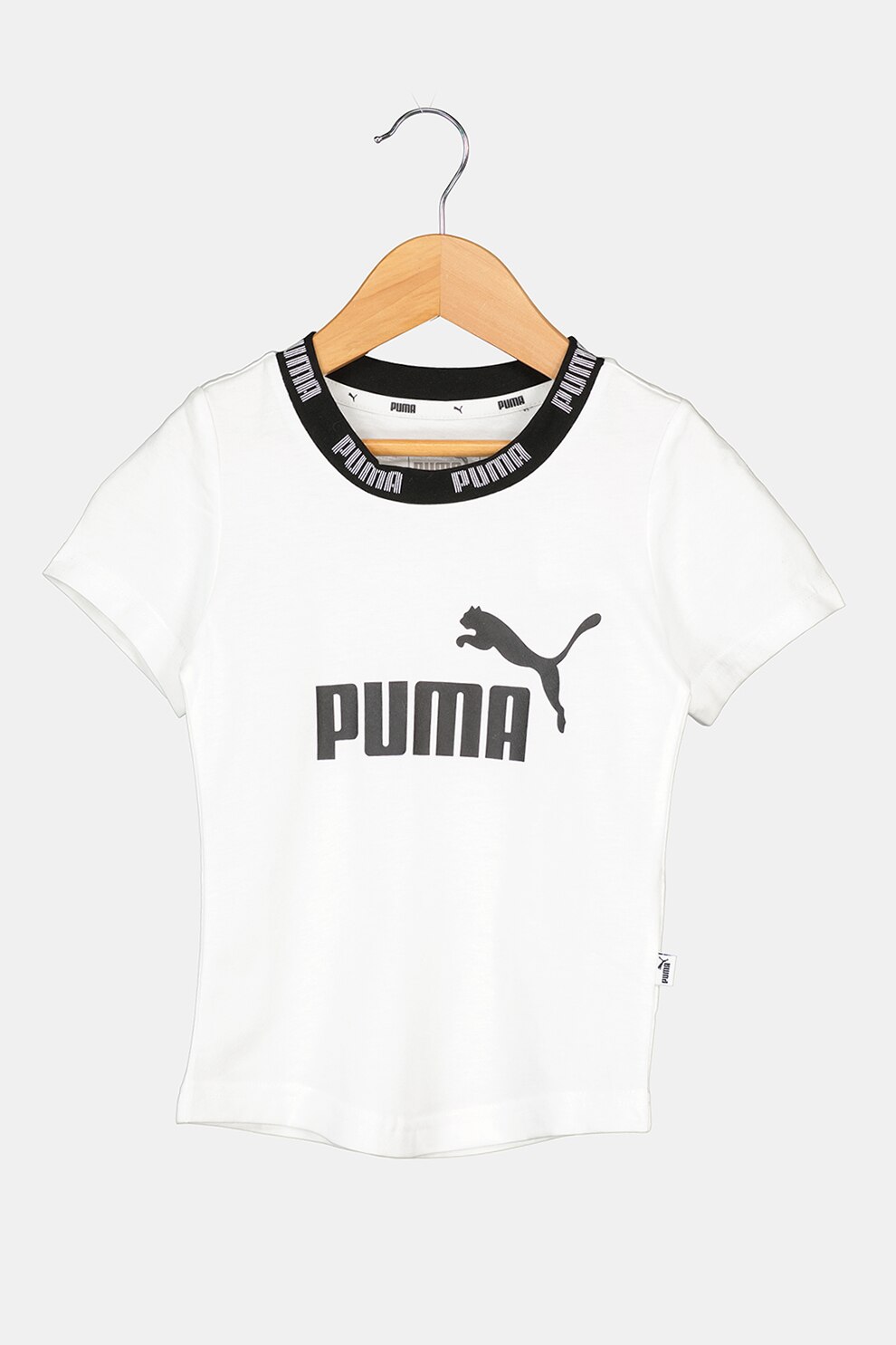 Puma, Tricou cu decolteu la baza gatului si imprimeu logo Amplified, Alb/Negru