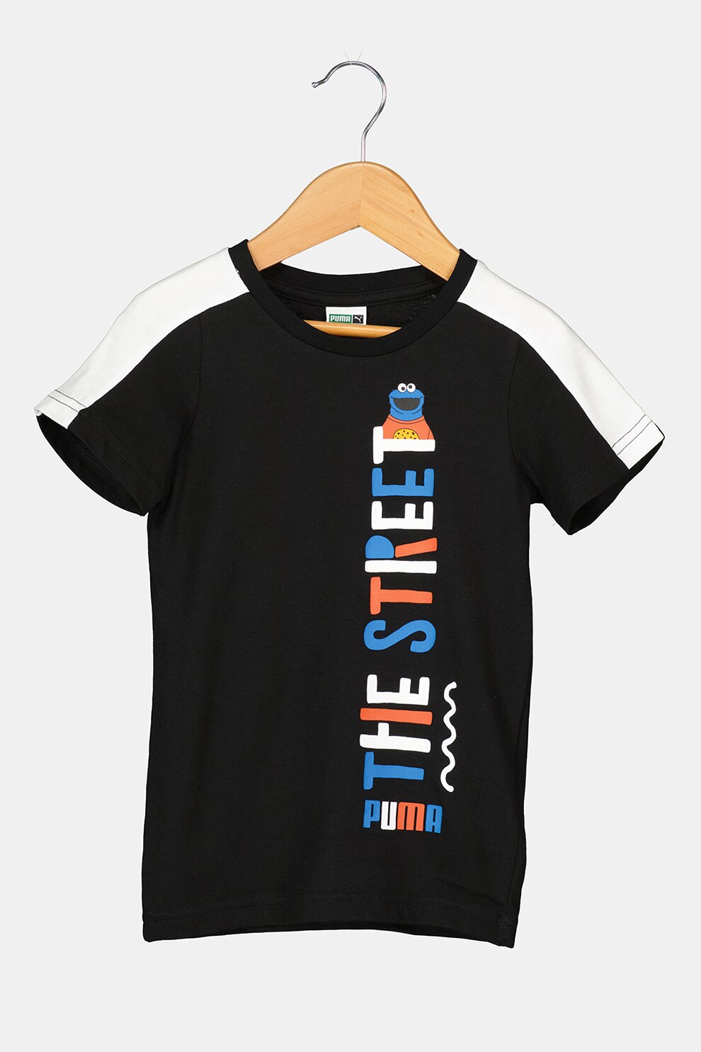 Puma, Tricou de bumbac cu imprimeu, Negru/Alb, 128 CM