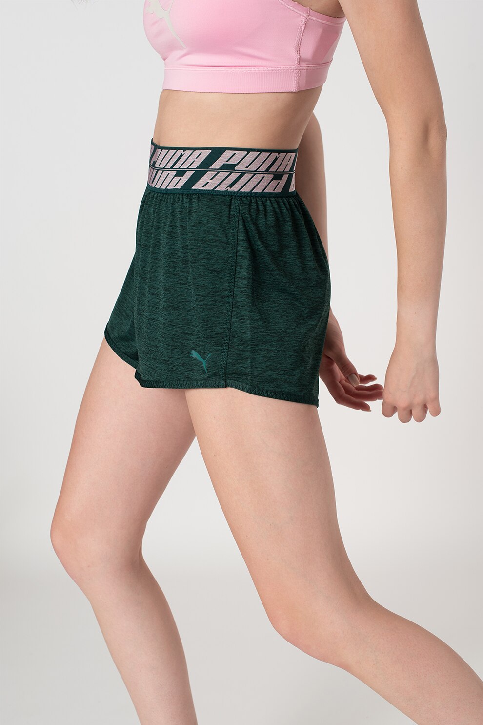 Puma, Pantaloni scurti cu banda logo in talie si tehnologie dryCELL, pentru fitness Own It, Verde/Negru