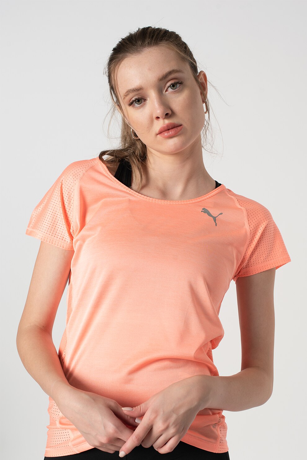 Puma, Tricou cu maneci raglan si tehnologie Thermo-R+ DryCell, pentru fitness, Roz somon