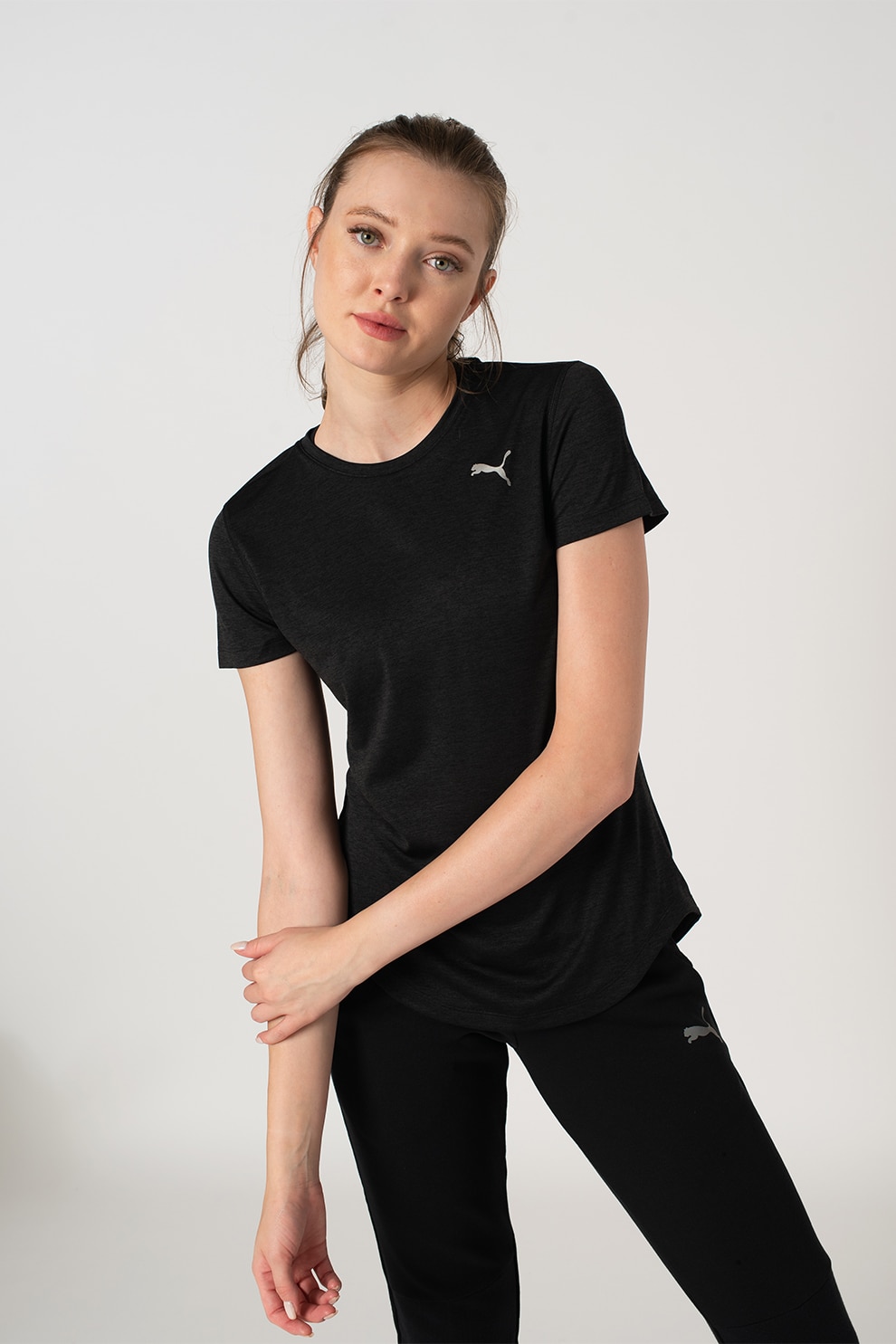 Puma, Tricou cu dryCELL si decolteu la baza gatului, pentru fitness, Negru