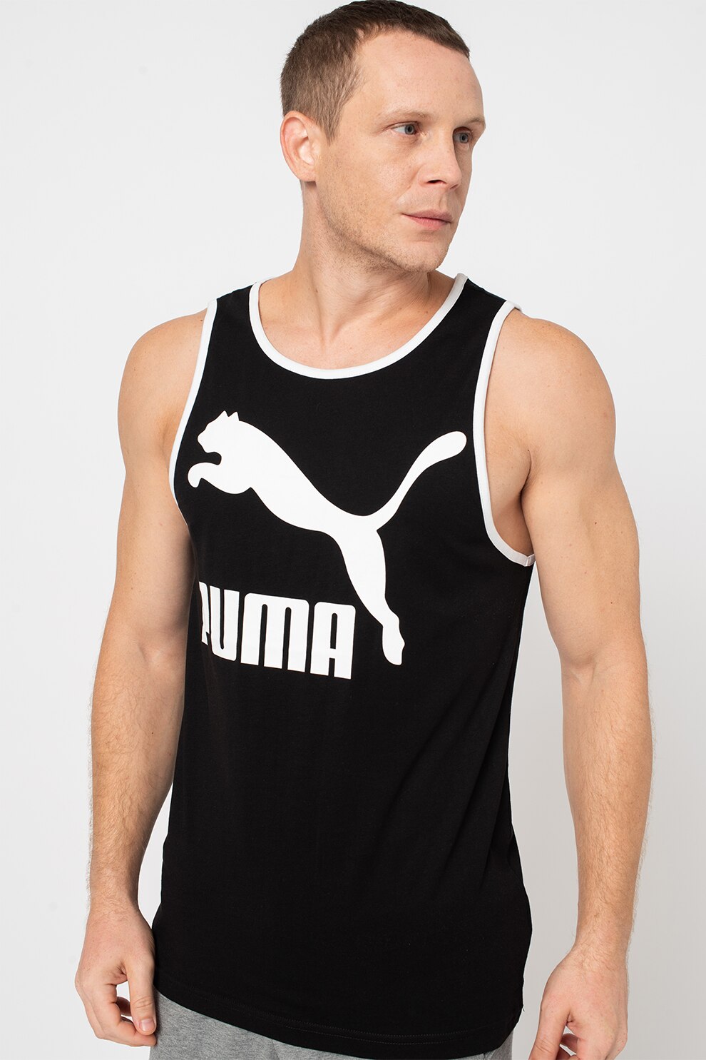 Puma, Top cu logo Classics, Negru/Alb, S