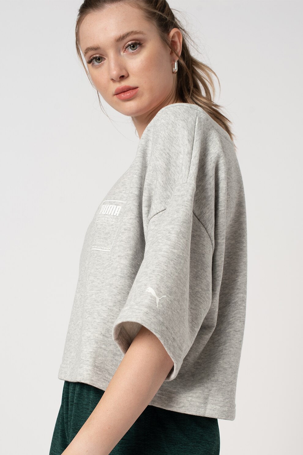 Puma, Bluza lejera cu maneci cazute SG, Gri melange