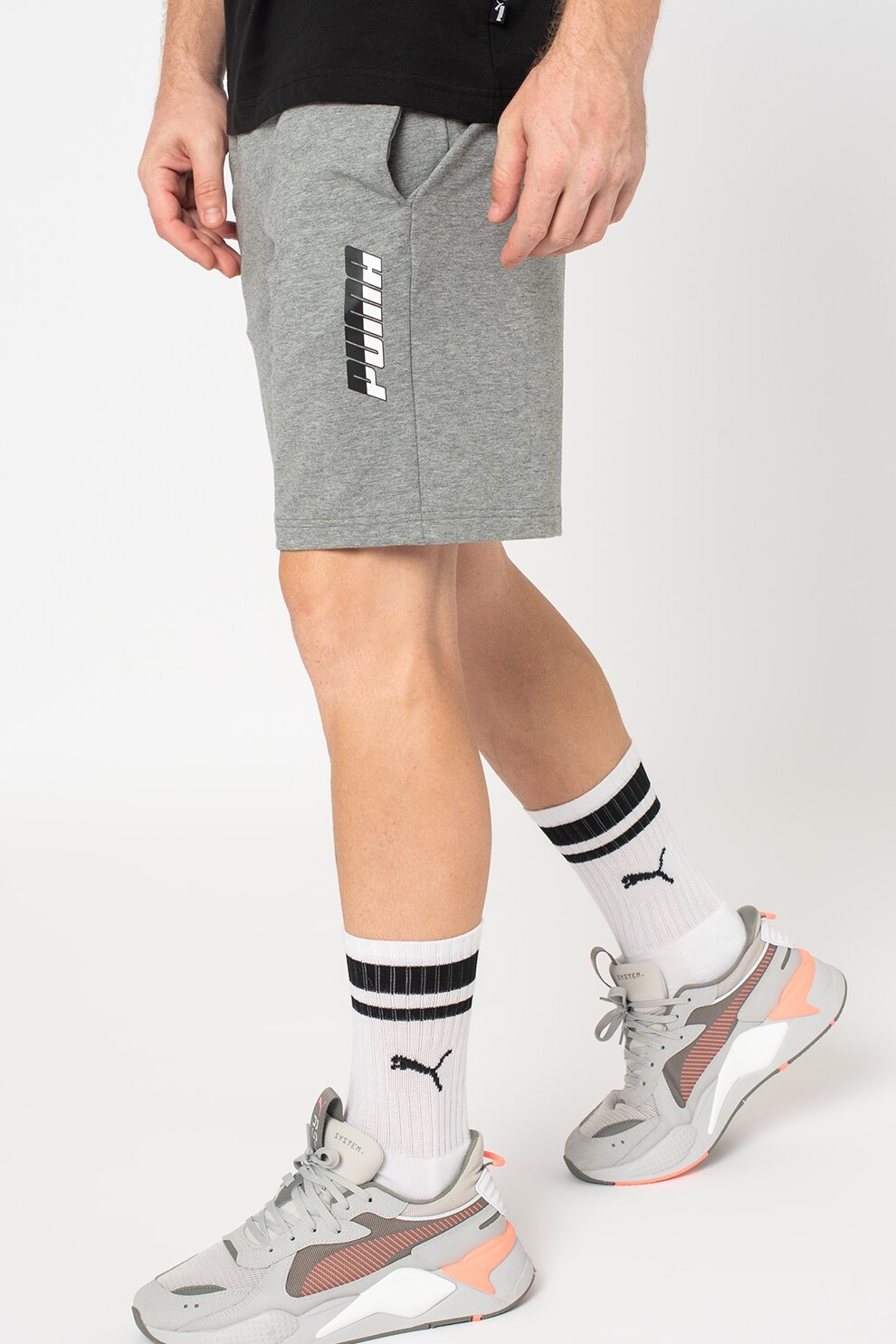 Puma, Pantaloni scurti regular fit cu talie elastica Rebel, Gri melange