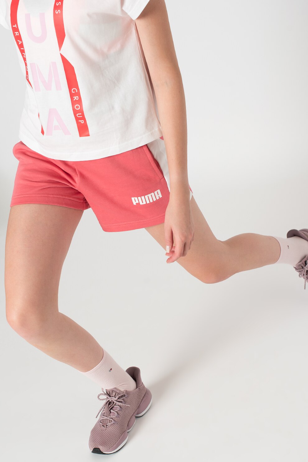 Puma, Pantaloni scurti regular fit cu talie elastica Contrast, Roz prafuit