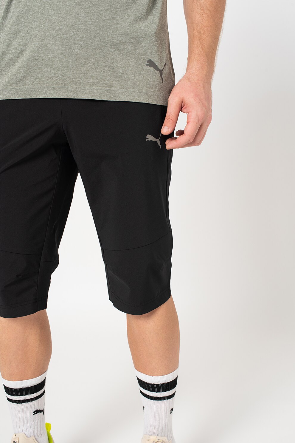 Puma, Pantaloni 3/4 cu talie elastica, Negru, M