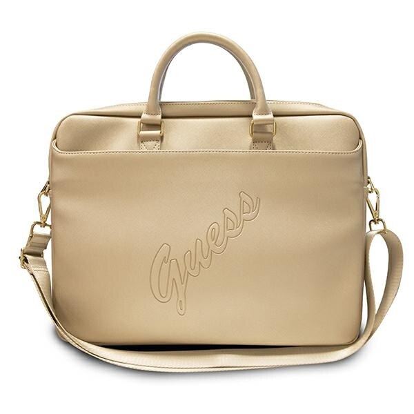 Geanta Guess Torba 15'' Saffiano Script gold