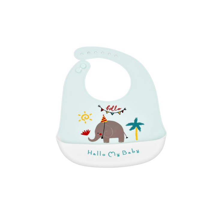 Baveta din silicon moale, BabyCloud, Elefant, Albastru Turcoaz