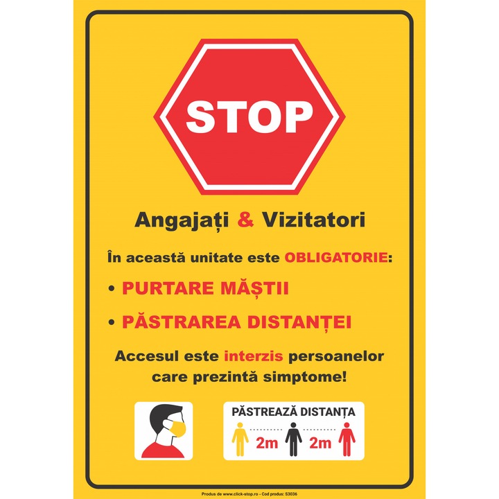 Indicator De Avertizare- Angajati si Vizitatori S3036, 140x200mm, Autocolant PVC