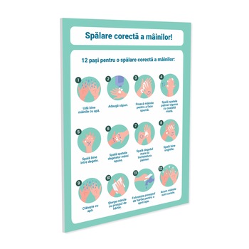 Indicator spalarea corecta a mainilor S3034, 140x200mm, Autocolant PVC Indicator spalarea corecta a mainilor S3034, 140x200mm, Autocolant PVC