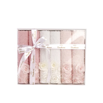 Set 6 prosoape de baie, cu ornamente 3D cusute si lipite, 100% bumbac 30 x 50 cm Set 6 prosoape de baie, cu ornamente 3D cusute si lipite, 100% bumbac 30 x 50 cm