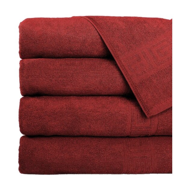 Set 5 prosoape bumbac 100% cu bordura greceasca, 50x90 cm, Ralex Pucioasa, Bordo (Visiniu)