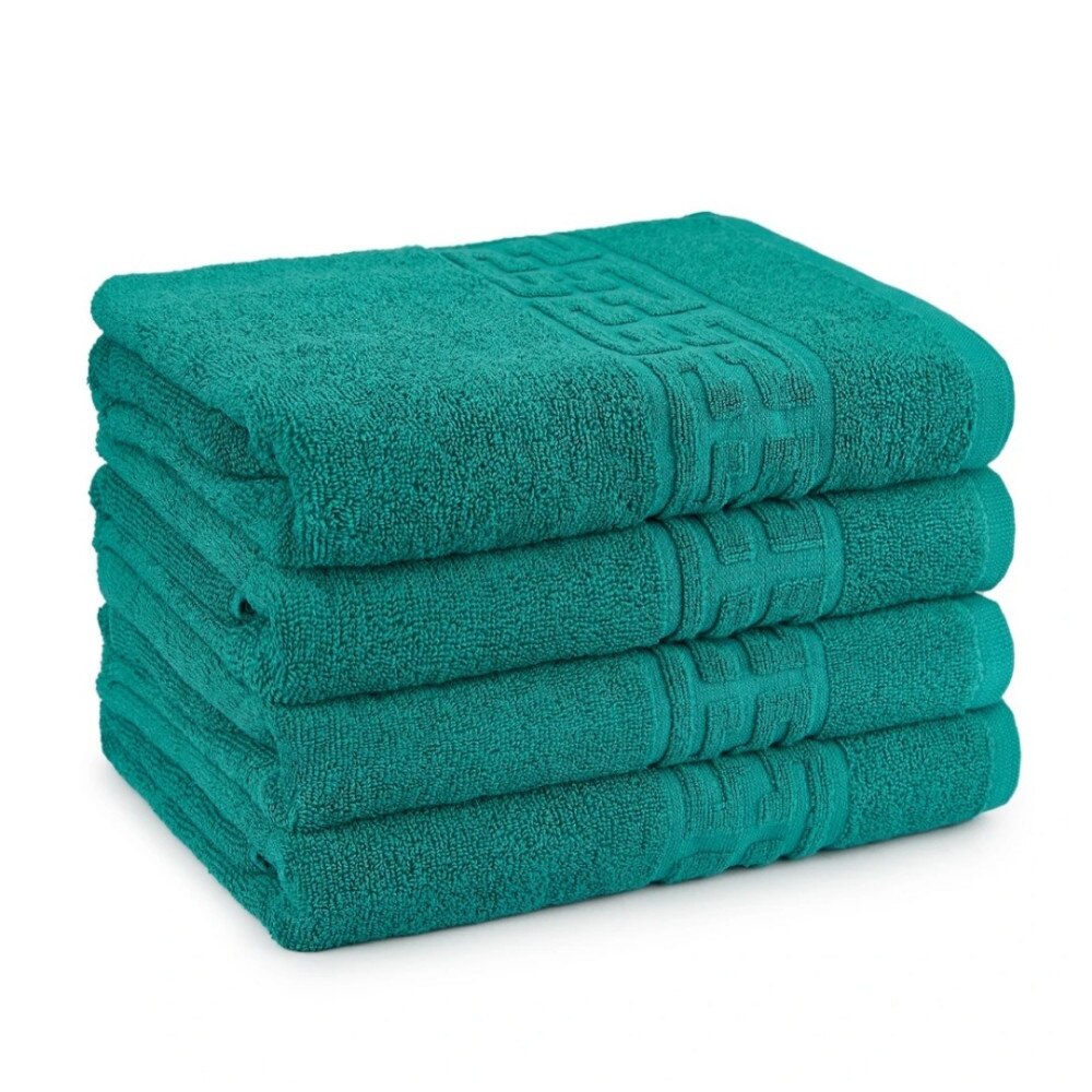 Set 4 Prosoape de Baie, Plush, model grecesc, bumbac 100%, 130/70 cm, 500gr/m2, verde smarald