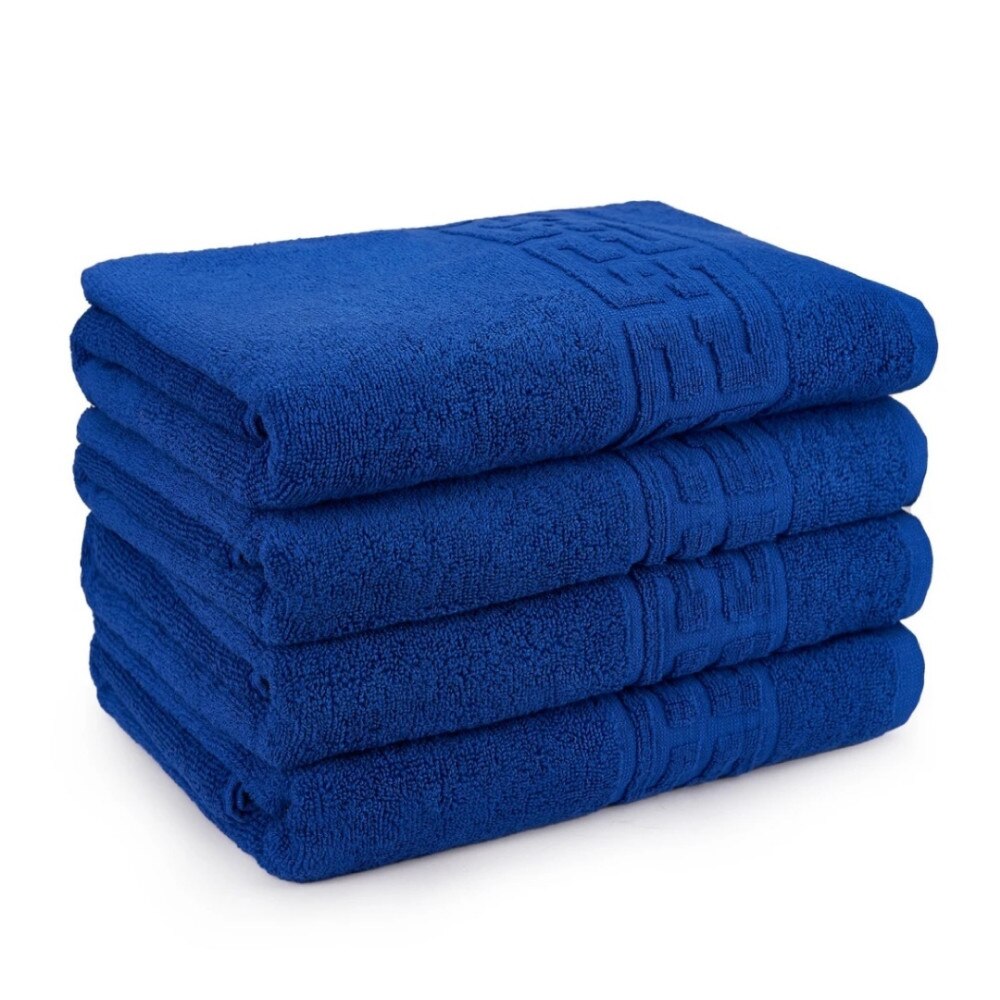 Set 4 Prosoape Baie Plush, model grecesc, bumbac 100%, 130/70 cm, 500 gr/m2, albastru intens