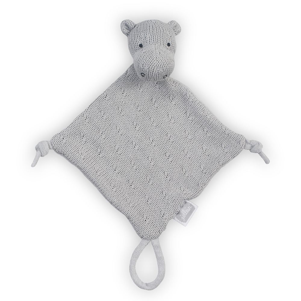 Jucarie paturica tricotata, Jollein Soft Knit Hippo, 17cm, gri