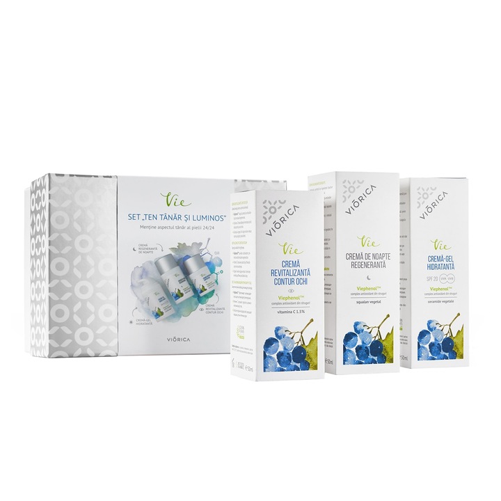 Set nr.3 pentru fata, Ten Tanar si Luminos: Viorica Vie, Crema-gel hidratanta, 50ml & Crema regeneranta, 50 ml & Crema revitalizanta ochi, 30 ml