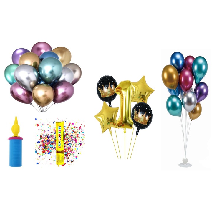 OEM születésnapi lufi szett, 1 év, 65db, arany szín