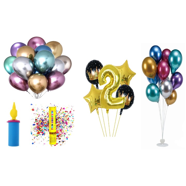 Születésnapi lufi készlet, 2 év, arany, 65 db