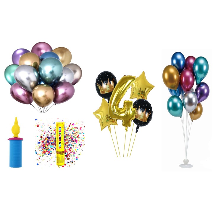 Születésnapi lufi készlet, 4 év, arany, 65 db