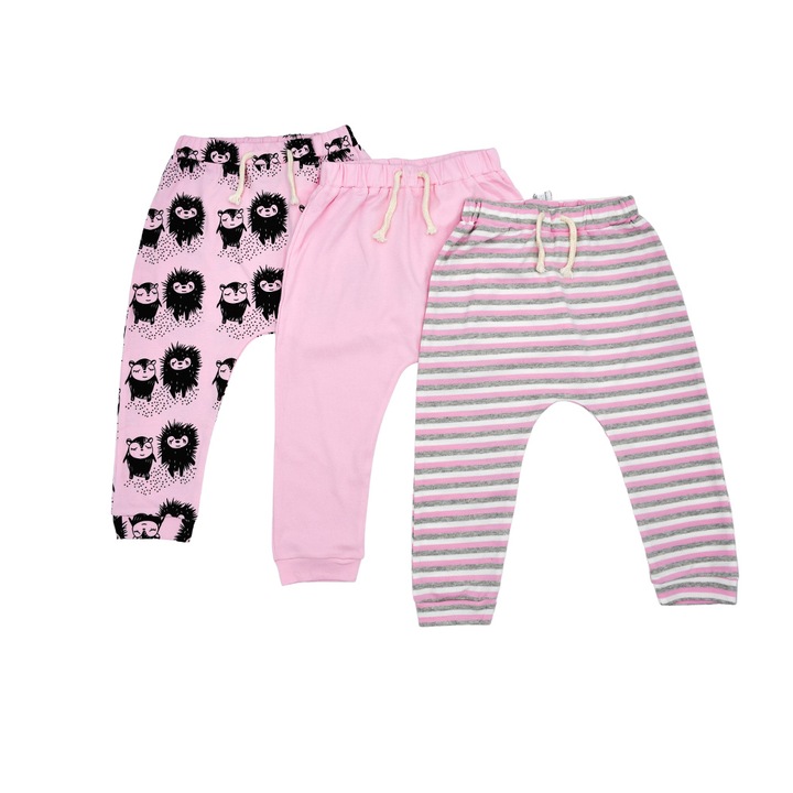 Set pantaloni bebelusi, 3 piese, BabyCloud, Bumbac, Roz