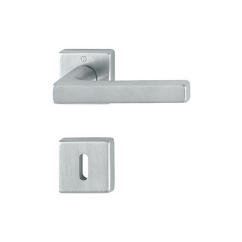 Maner usa interior, Hoppe Dallas, cu rozeta patrata pentru cheie, material alama, culoare crom satinat, 124x49mm Maner usa interior, Hoppe Dallas, cu rozeta patrata pentru cheie, material alama, culoare crom satinat, 124x49mm