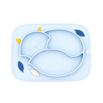 Farfurie invatare din silicon, suctiune, 3 compartimente, pentru copii, forma pisica, bleu Farfurie invatare din silicon, suctiune, 3 compartimente, pentru copii, forma pisica, bleu