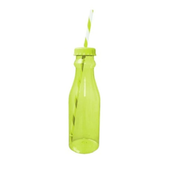 Sticla cu capac si pai, 650 ml, verde