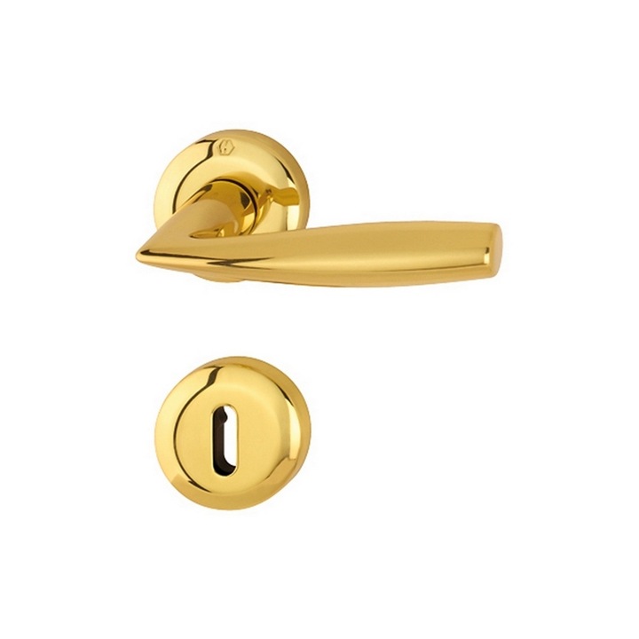 Maner usa interior, Hoppe Vitoria, cu rozeta pentru cheie, material alama, auriu, 123x52mm