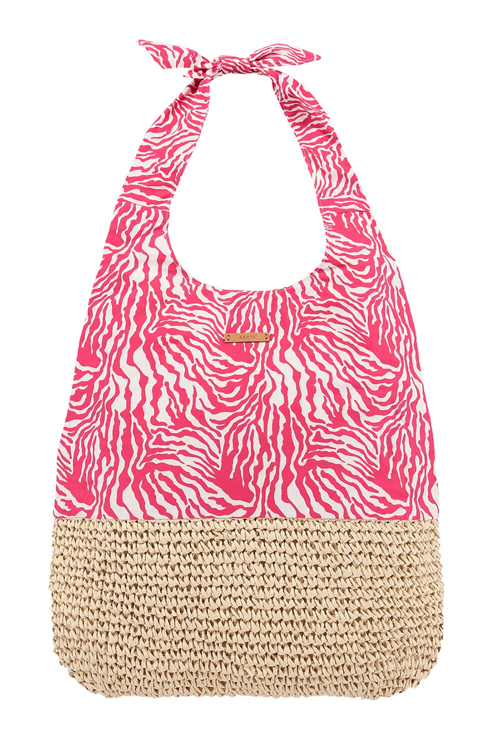 Barts, Geanta hobo cu garnitura de paie cu aspect tesut Kiera, Roz piersica/alb/maro nisip