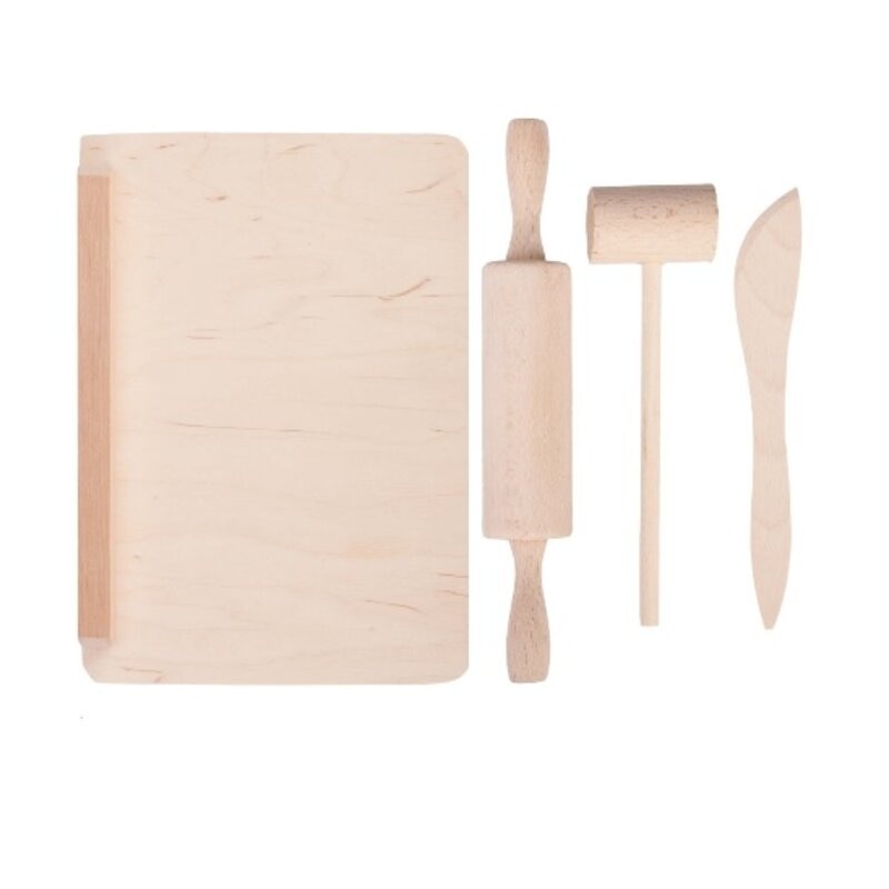 Mini set de bucatarie din lemn natur, Tupiko, 4 piese, Robentoys