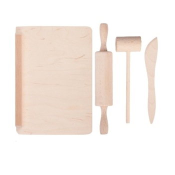 Mini set de bucatarie din lemn natur, Tupiko, 4 piese, Robentoys Mini set de bucatarie din lemn natur, Tupiko, 4 piese, Robentoys