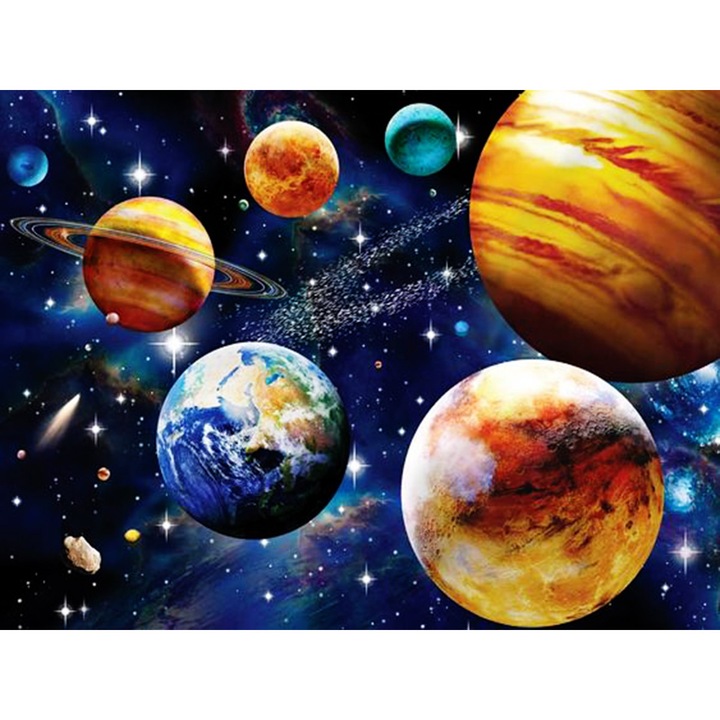 Kit broderie cu diamante rotunde, 5D, 30 x 40 cm, Model univers, Multicolor