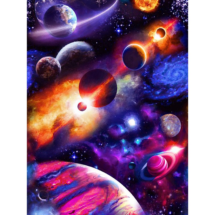 Kit broderie cu diamante rotunde, 5D, 30 x 40 cm, Model stelar, Multicolor