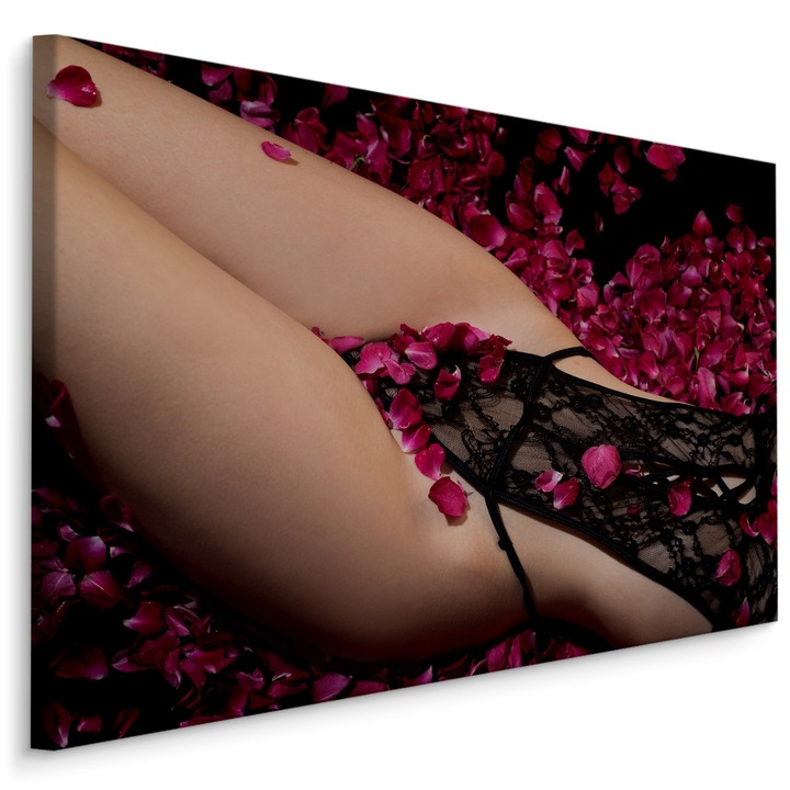 Tablou pentru Perete EROTISM Femeie Flori Trandafiri 100cm x 70cm Lenjerie senzuala, Model erotic, Sexy, Canvas, Living