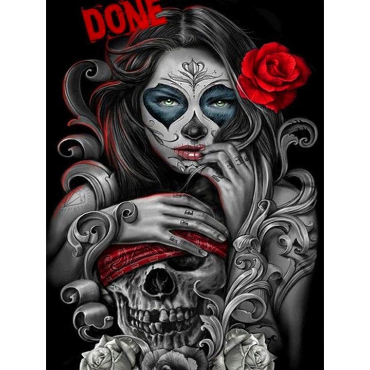 Kit broderie cu diamante rotunde, 5D, 30 x 40cm, Model fata, Multicolor