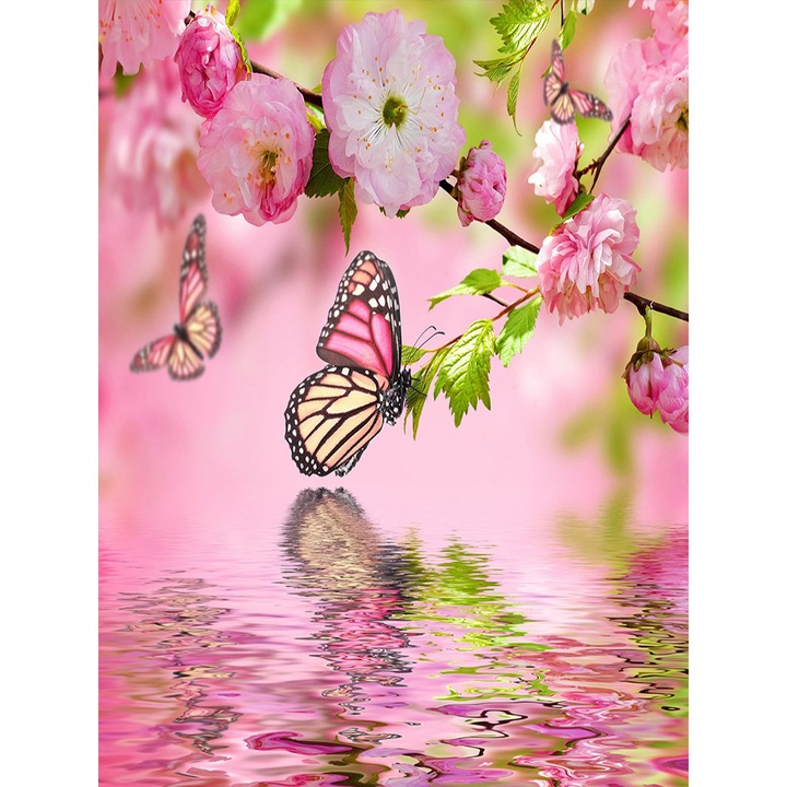 Kit broderie cu diamante rotunde, 5D, 30 x 40 cm, Model natura, Multicolor