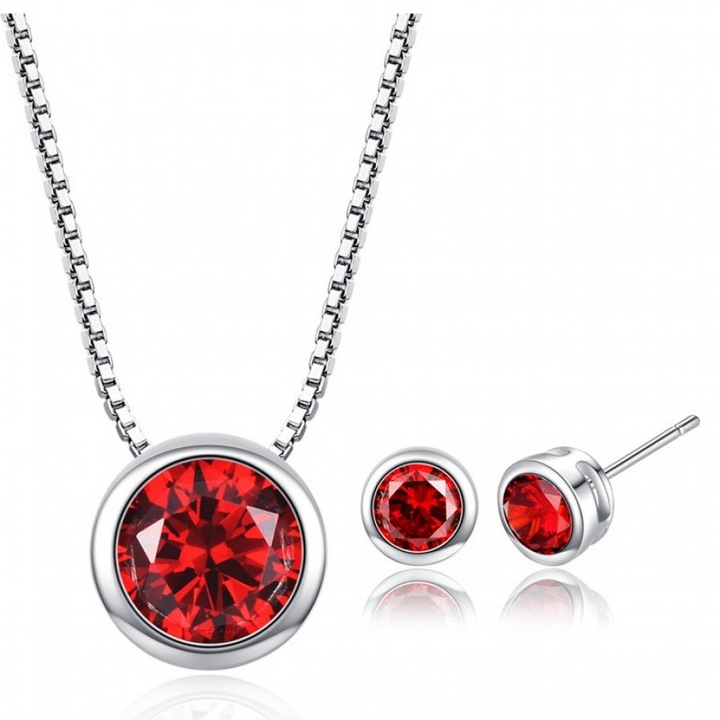 Set argint Chic Beauty, rosu, pandativ si cercei cu elemente Swarovski