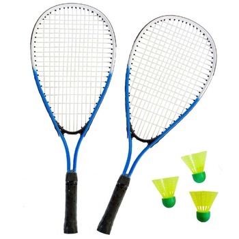 Set badminton viteza, cu 2 rachete si 3 fluturasi, albastru - SportX Set badminton viteza, cu 2 rachete si 3 fluturasi, albastru - SportX