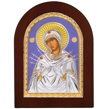 Icoana Argint Maica Domnului Sapte Sageti 7.5x9.5 cm, fundal albastru ClassGifts Icoana Argint Maica Domnului Sapte Sageti 7.5x9.5 cm, fundal albastru ClassGifts
