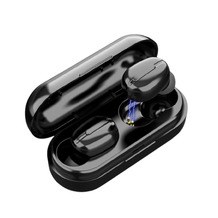 DacEnergy© Vezeték nélküli fülhallgató, Bluetooth 5.0, Automatikus párosítás, Hi-Fi hang, Intelligens zajcsökkentés, Többfunkciós gombvezérlés, Beépített mikrofon, IPX6 Vízálló, Fekete